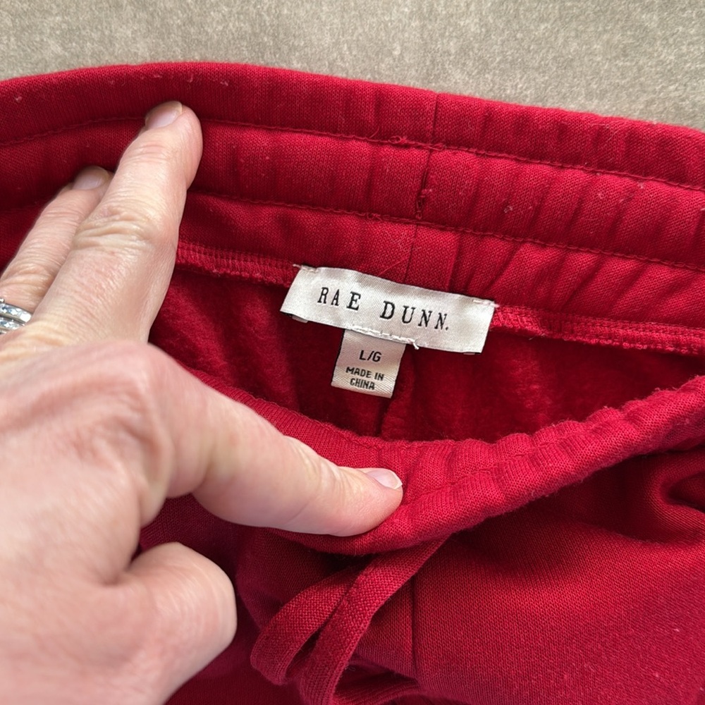 NWT Rae Dunn Women's CHEER Red Sweatshirt- Preowned Rae Dunn Red Joggers Set- L - Picture 15 of 16